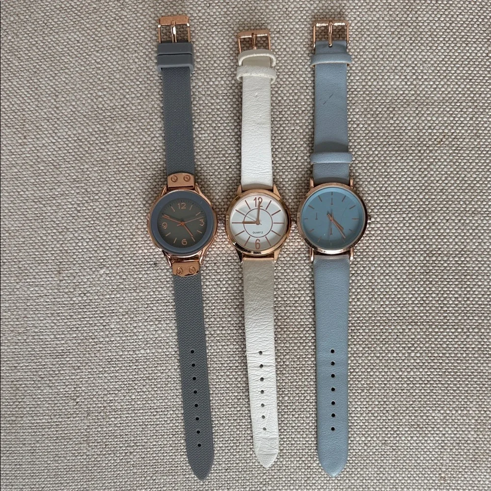 Vintage Rose Gold Watches with Gray and White Leather Straps